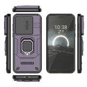 For Huawei Pura 70 Sliding Camshield TPU + PC Shockproof Phone Case with Holder(Purple)