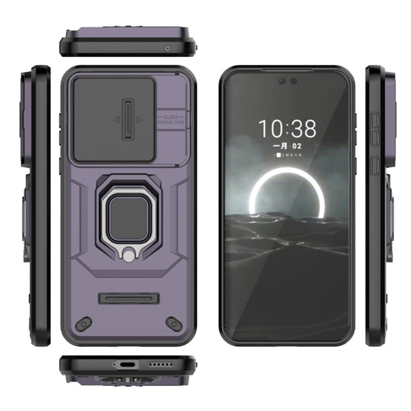 For Huawei Pura 70 Sliding Camshield TPU + PC Shockproof Phone Case with Holder(Purple)