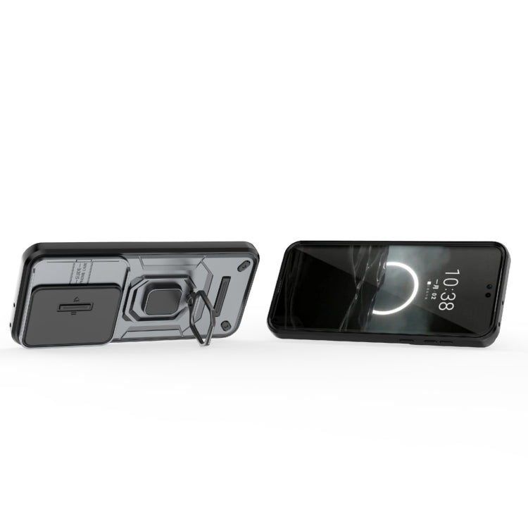 For Huawei Pura 70 Pro / Pura 70 Pro+ Sliding Camshield TPU + PC Shockproof Phone Case with Holder(Grey)