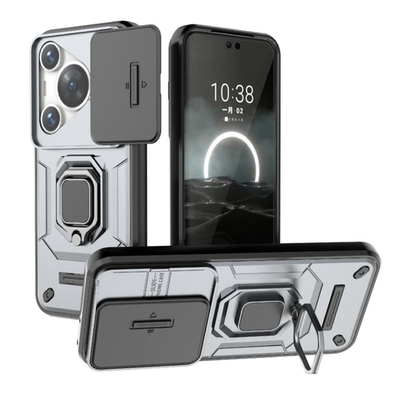 For Huawei Pura 70 Pro / Pura 70 Pro+ Sliding Camshield TPU + PC Shockproof Phone Case with Holder(Grey)