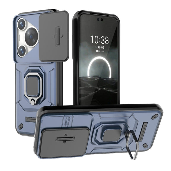 For Huawei Pura 70 Pro / Pura 70 Pro+ Sliding Camshield TPU + PC Shockproof Phone Case with Holder(Blue)