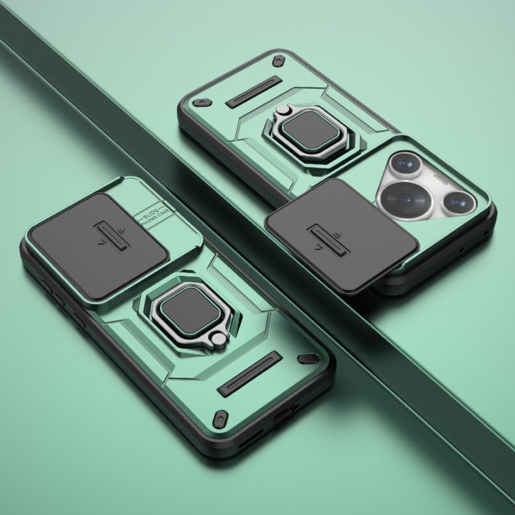 For Huawei Pura 70 Pro / Pura 70 Pro+ Sliding Camshield TPU + PC Shockproof Phone Case with Holder(Green)