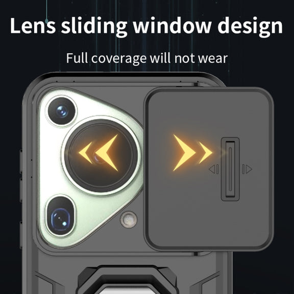For Huawei Pura 70 Ultra Sliding Camshield TPU + PC Shockproof Phone Case with Holder(Green)