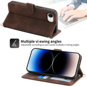 For iPhone 16e Skin-feel Flowers Embossed Wallet Leather Phone Case(Brown)