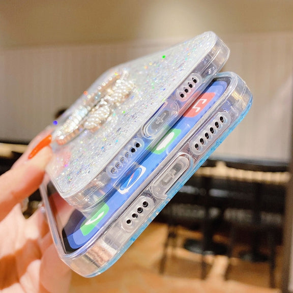 For iPhone 13 Pro Max Starry Sequin Diamond Cat Ears Mirror Epoxy TPU Phone Case(Yellow)