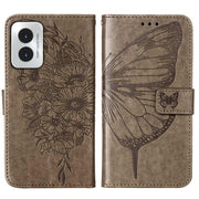 For Motorola Moto G Play 4G 2024 Embossed Butterfly Leather Phone Case(Grey)