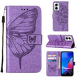 For Motorola Moto G Play 4G 2024 Embossed Butterfly Leather Phone Case(Purple) - Motorola Cases by PMC Jewellery | Online Shopping South Africa | PMC Jewellery | Buy Now Pay Later Mobicred