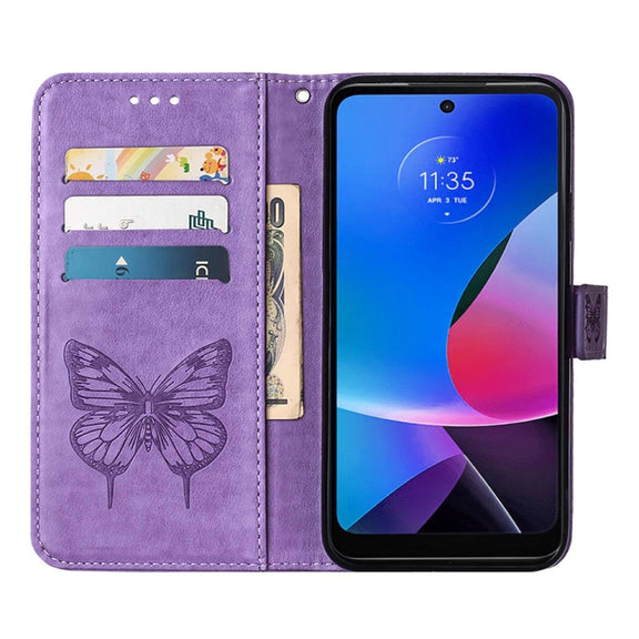 For Motorola Moto G Play 4G 2024 Embossed Butterfly Leather Phone Case(Purple)