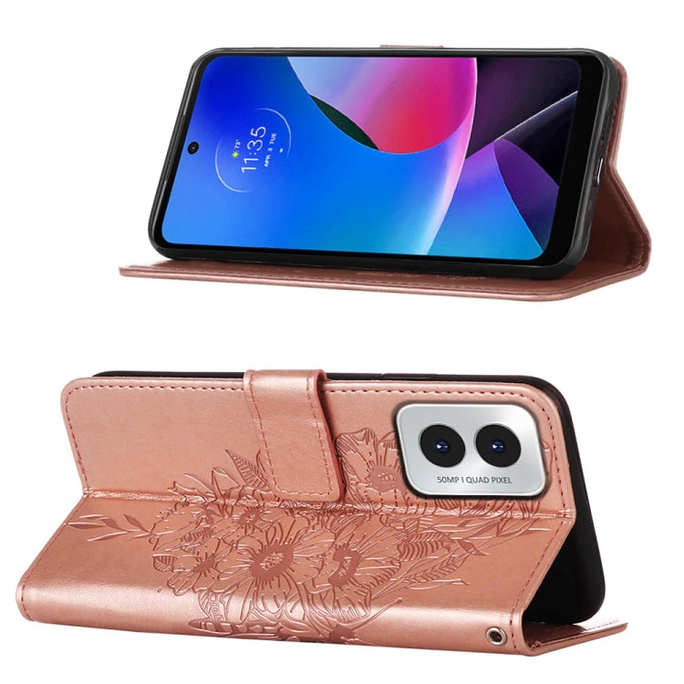 For Motorola Moto G Play 4G 2024 Embossed Butterfly Leather Phone Case(Rose Gold)