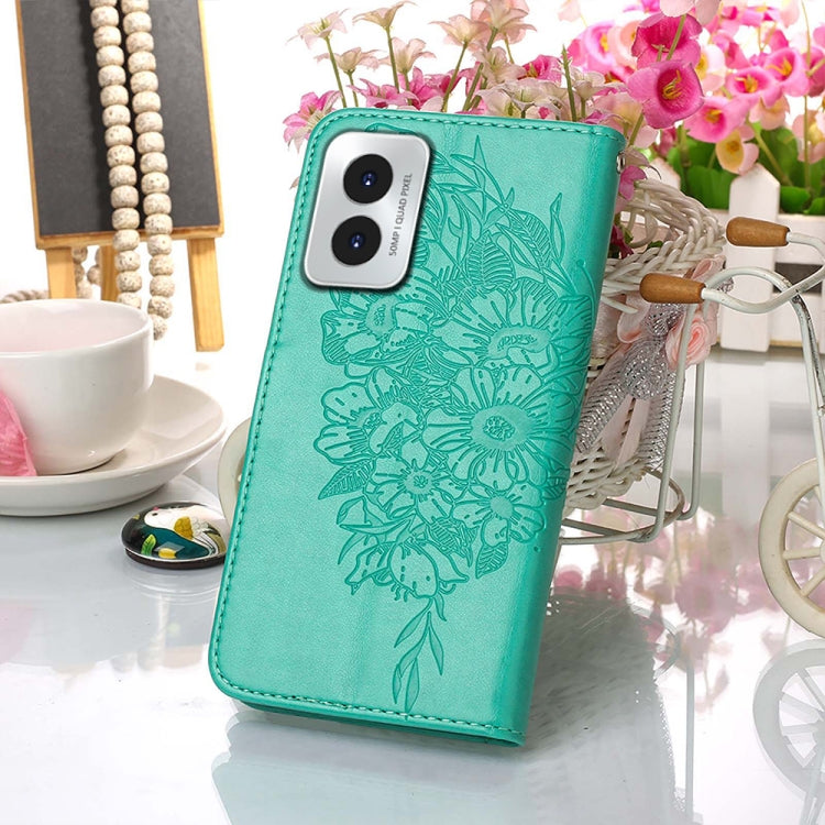 For Motorola Moto G Play 4G 2024 Embossed Butterfly Leather Phone Case(Green)
