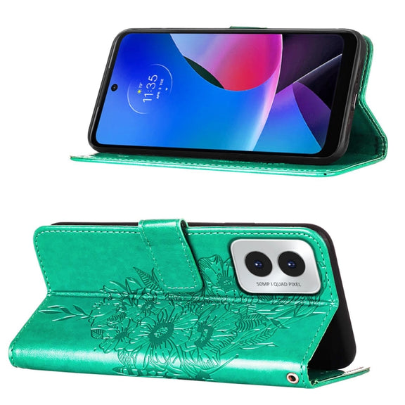 For Motorola Moto G Play 4G 2024 Embossed Butterfly Leather Phone Case(Green)