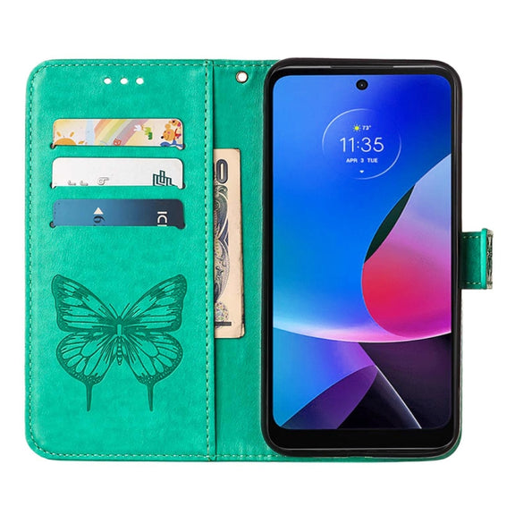 For Motorola Moto G Play 4G 2024 Embossed Butterfly Leather Phone Case(Green)