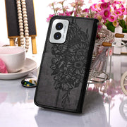 For Motorola Moto G Play 4G 2024 Embossed Butterfly Leather Phone Case(Black)