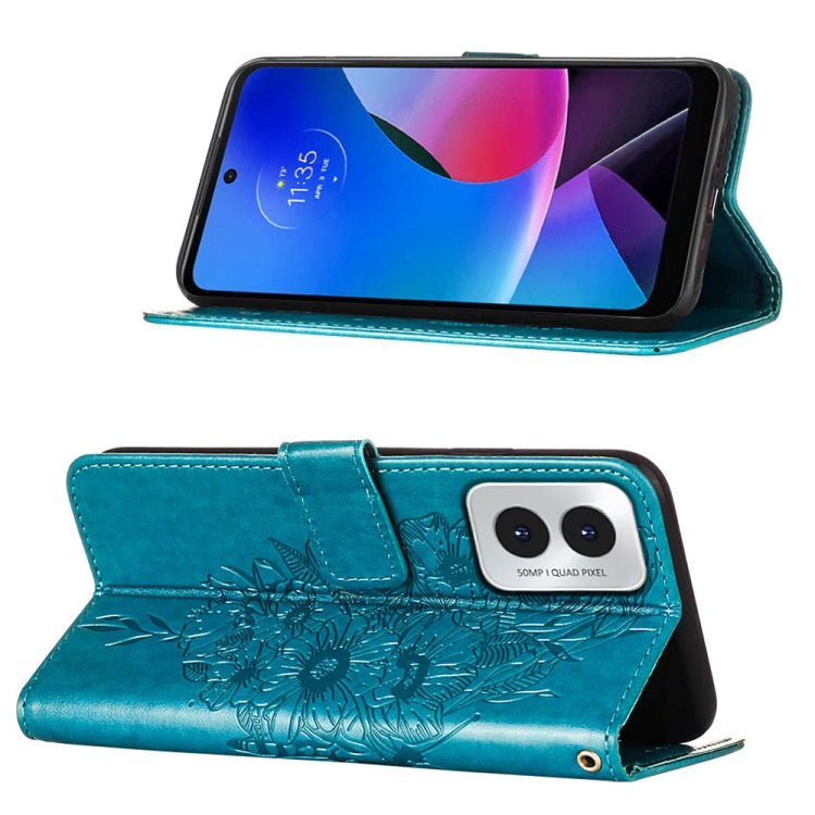 For Motorola Moto G Play 4G 2024 Embossed Butterfly Leather Phone Case(Blue)
