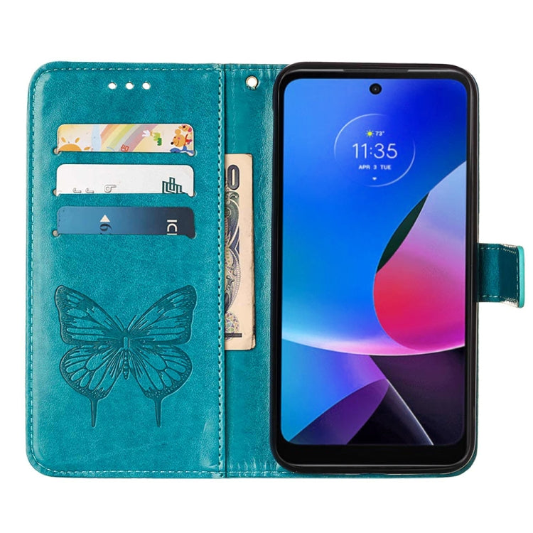 For Motorola Moto G Play 4G 2024 Embossed Butterfly Leather Phone Case(Blue)