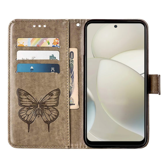 For Motorola Moto G Power 5G 2024 Embossed Butterfly Leather Phone Case(Grey)