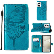 For Motorola Moto G Power 5G 2024 Embossed Butterfly Leather Phone Case(Blue)