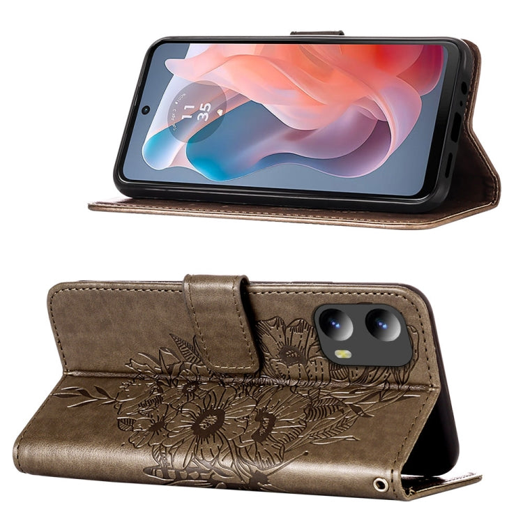 For Motorola Moto G Play 5G 2024 Embossed Butterfly Leather Phone Case(Grey)