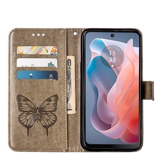 For Motorola Moto G Play 5G 2024 Embossed Butterfly Leather Phone Case(Grey)