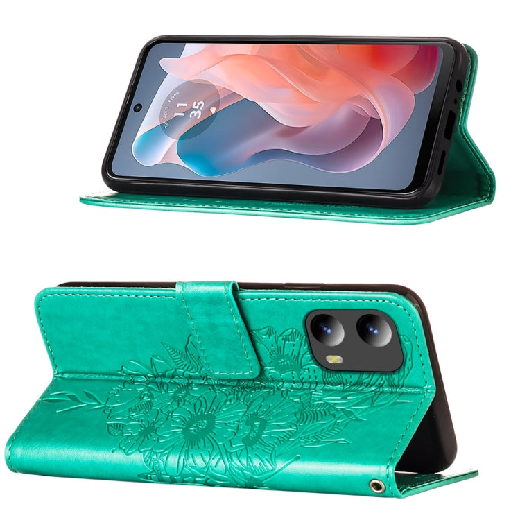 For Motorola Moto G Play 5G 2024 Embossed Butterfly Leather Phone Case(Green)