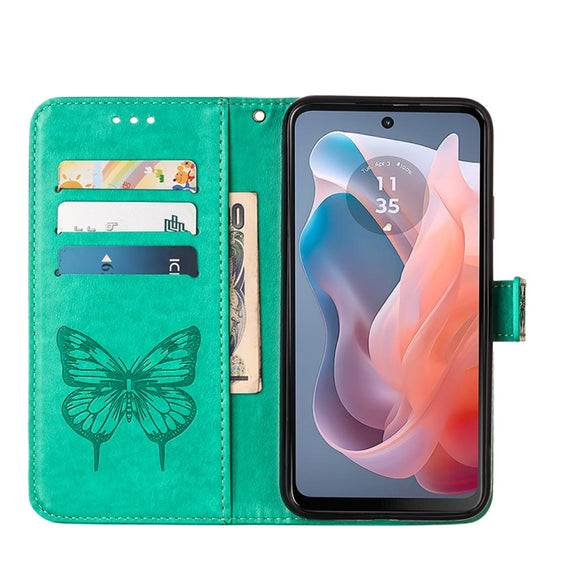 For Motorola Moto G Play 5G 2024 Embossed Butterfly Leather Phone Case(Green)