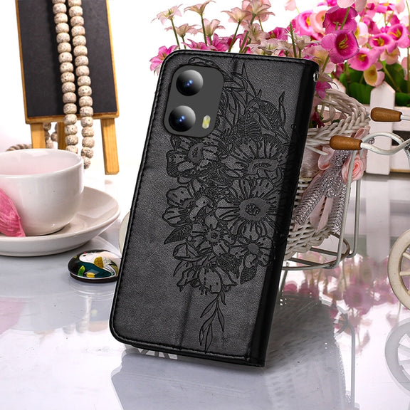 For Motorola Moto G Play 5G 2024 Embossed Butterfly Leather Phone Case(Black)