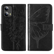 For Motorola Moto G Play 5G 2024 Embossed Butterfly Leather Phone Case(Black)