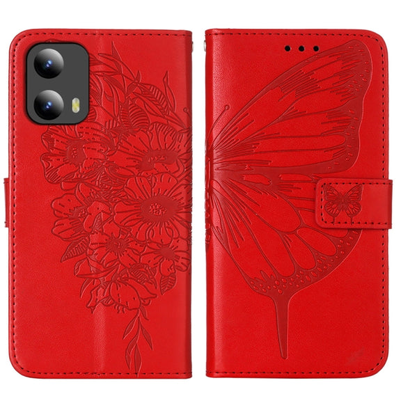 For Motorola Moto G Play 5G 2024 Embossed Butterfly Leather Phone Case(Red)