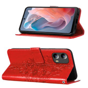 For Motorola Moto G Play 5G 2024 Embossed Butterfly Leather Phone Case(Red)