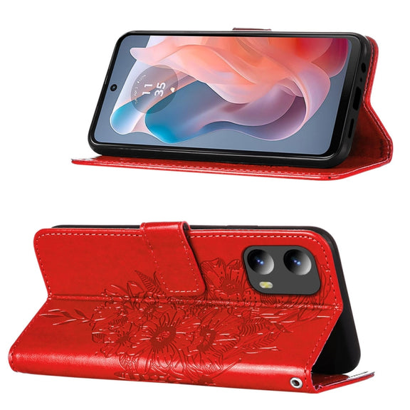 For Motorola Moto G Play 5G 2024 Embossed Butterfly Leather Phone Case(Red)