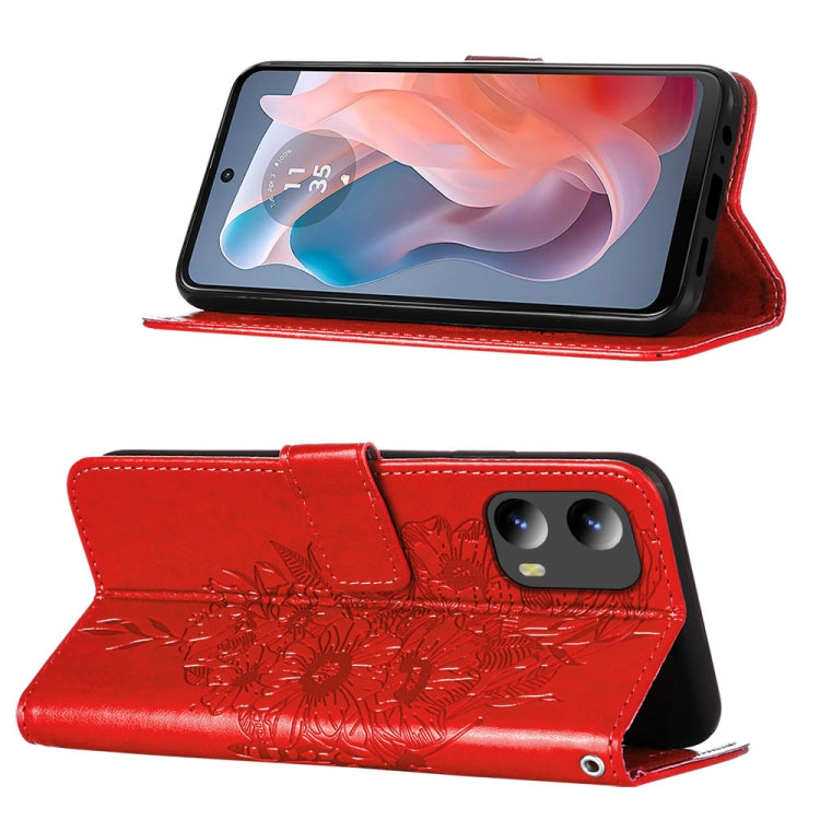 For Motorola Moto G Play 5G 2024 Embossed Butterfly Leather Phone Case(Red)