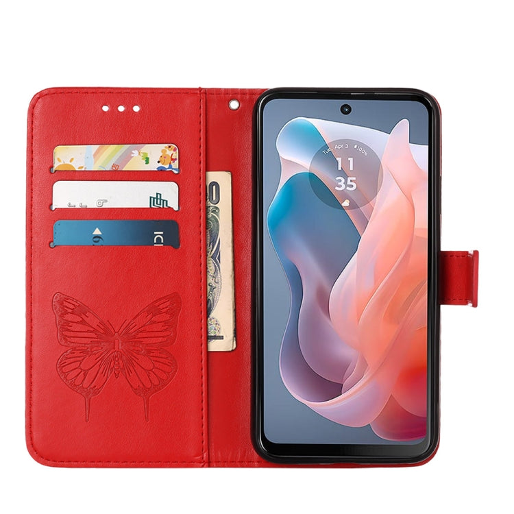 For Motorola Moto G Play 5G 2024 Embossed Butterfly Leather Phone Case(Red)