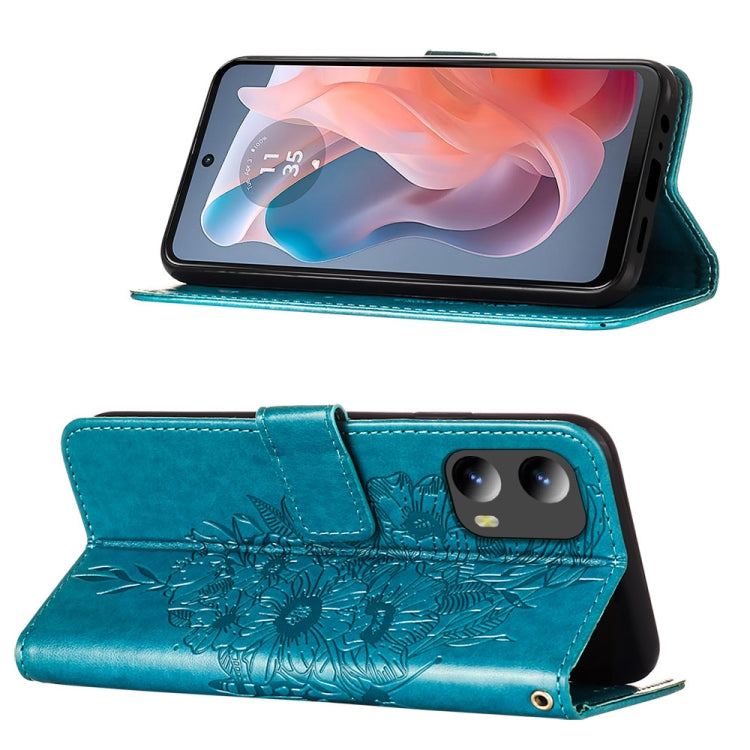 For Motorola Moto G Play 5G 2024 Embossed Butterfly Leather Phone Case(Blue)