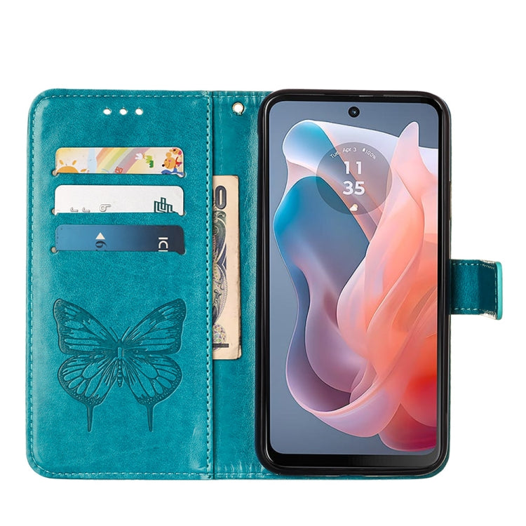For Motorola Moto G Play 5G 2024 Embossed Butterfly Leather Phone Case(Blue)