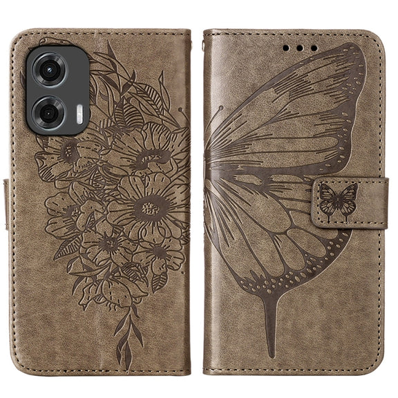 For Motorola Moto G Stylus 5G 2024 Embossed Butterfly Leather Phone Case(Grey)