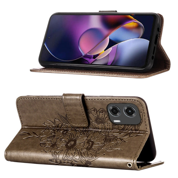 For Motorola Moto G Stylus 5G 2024 Embossed Butterfly Leather Phone Case(Grey)