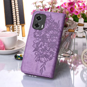 For Motorola Moto G Stylus 5G 2024 Embossed Butterfly Leather Phone Case(Purple)
