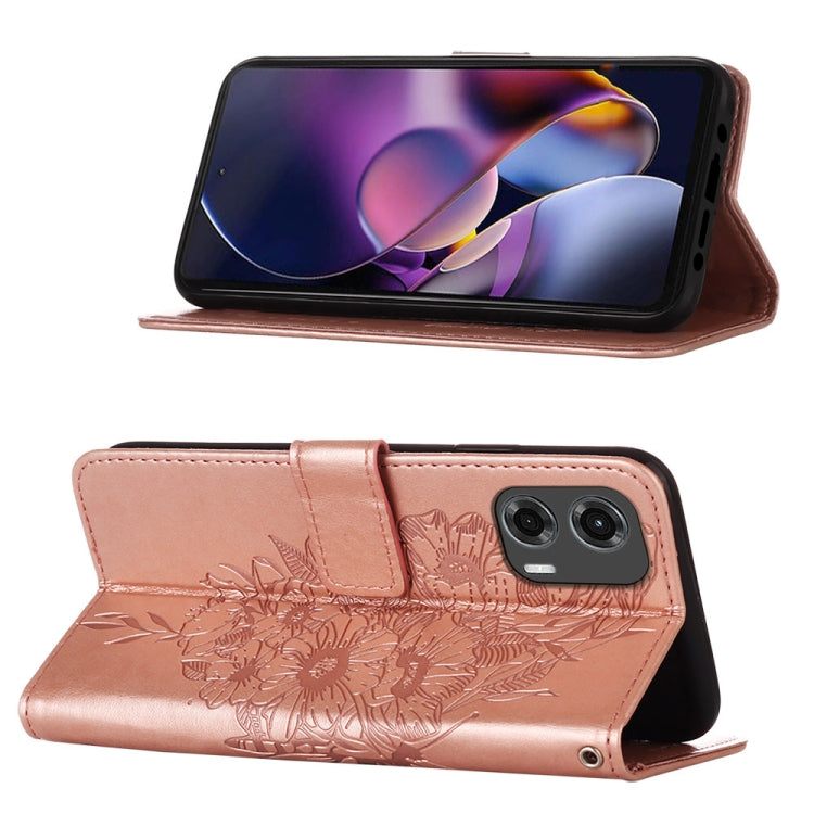 For Motorola Moto G Stylus 5G 2024 Embossed Butterfly Leather Phone Case(Rose Gold)