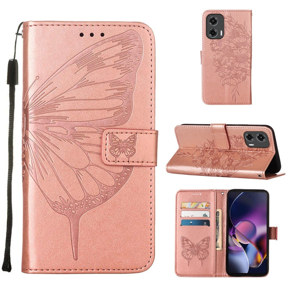 For Motorola Moto G Stylus 5G 2024 Embossed Butterfly Leather Phone Case(Rose Gold)