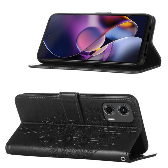 For Motorola Moto G Stylus 5G 2024 Embossed Butterfly Leather Phone Case(Black)
