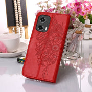 For Motorola Moto G Stylus 5G 2024 Embossed Butterfly Leather Phone Case(Red)