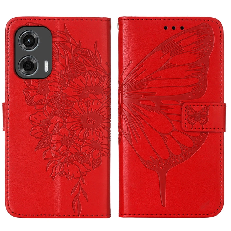 For Motorola Moto G Stylus 5G 2024 Embossed Butterfly Leather Phone Case(Red)