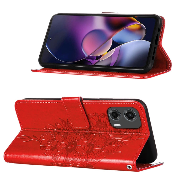 For Motorola Moto G Stylus 5G 2024 Embossed Butterfly Leather Phone Case(Red)