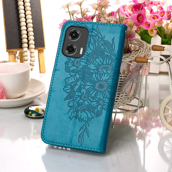 For Motorola Moto G Stylus 5G 2024 Embossed Butterfly Leather Phone Case(Blue)