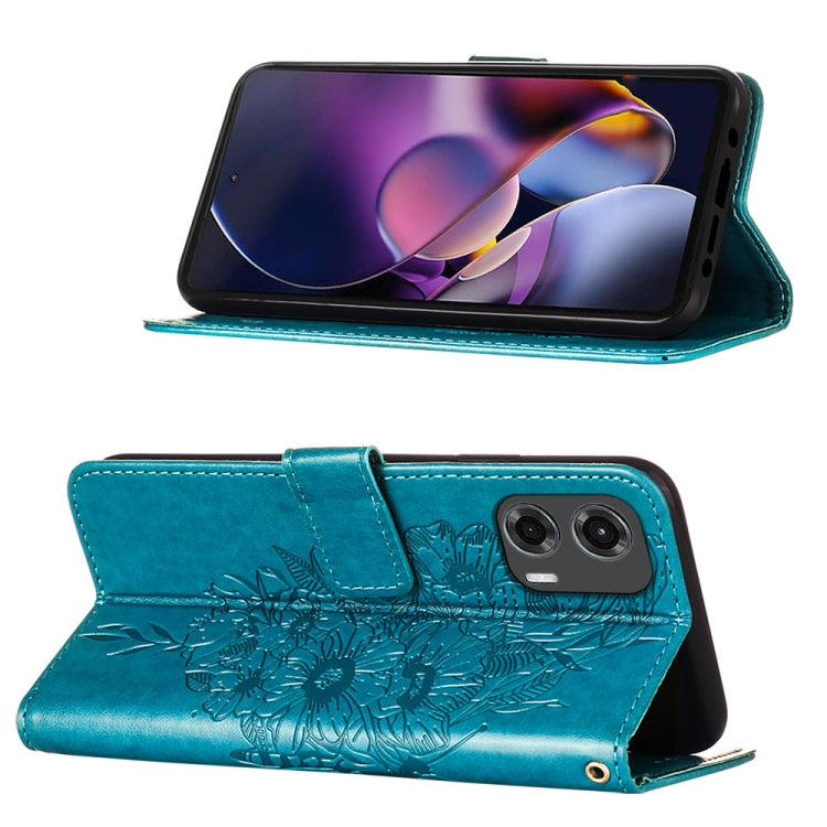 For Motorola Moto G Stylus 5G 2024 Embossed Butterfly Leather Phone Case(Blue)