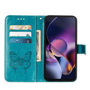 For Motorola Moto G Stylus 5G 2024 Embossed Butterfly Leather Phone Case(Blue)