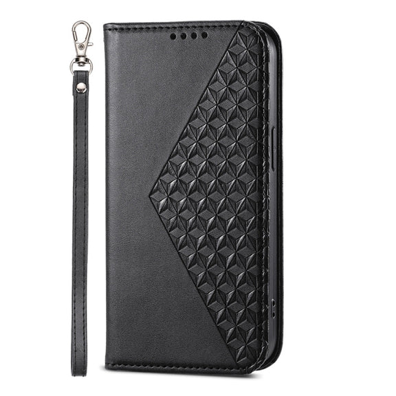 For iPhone 16e Cubic Grid Calf Texture Magnetic Leather Phone Case(Black)