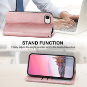 For iPhone 16e Cubic Grid Calf Texture Magnetic Leather Phone Case(Rose Gold)