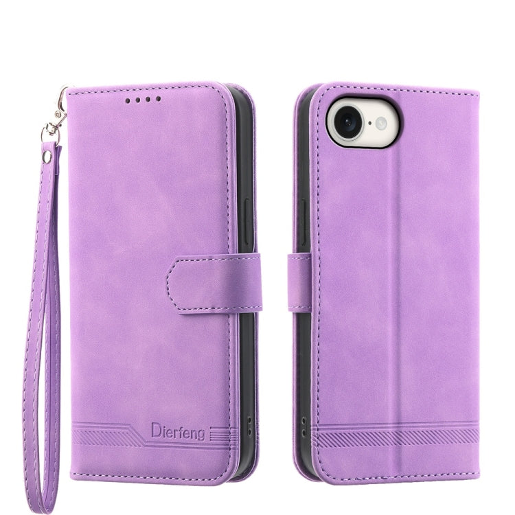 For iPhone 16e Dierfeng Dream Line TPU + PU Leather Phone Case(Purple)