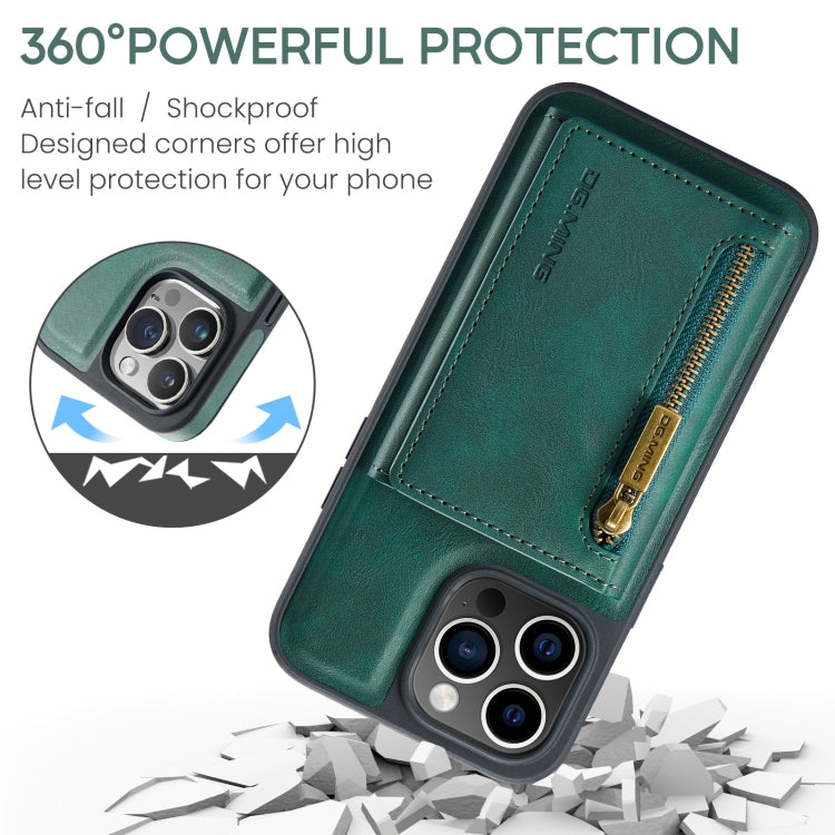 For iPhone 15 Pro Max DG.MING M5 Series Zip RFID Multi Card Detachable Leather Phone Case(Green)